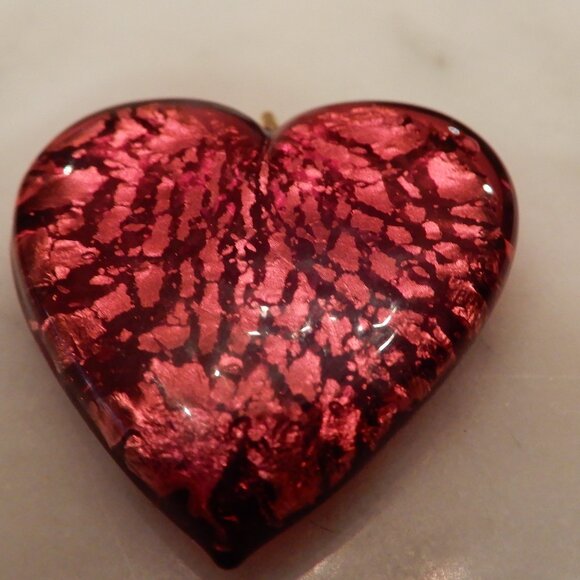 Glass and Foiled Red Heart Pendant - Picture 2 of 3